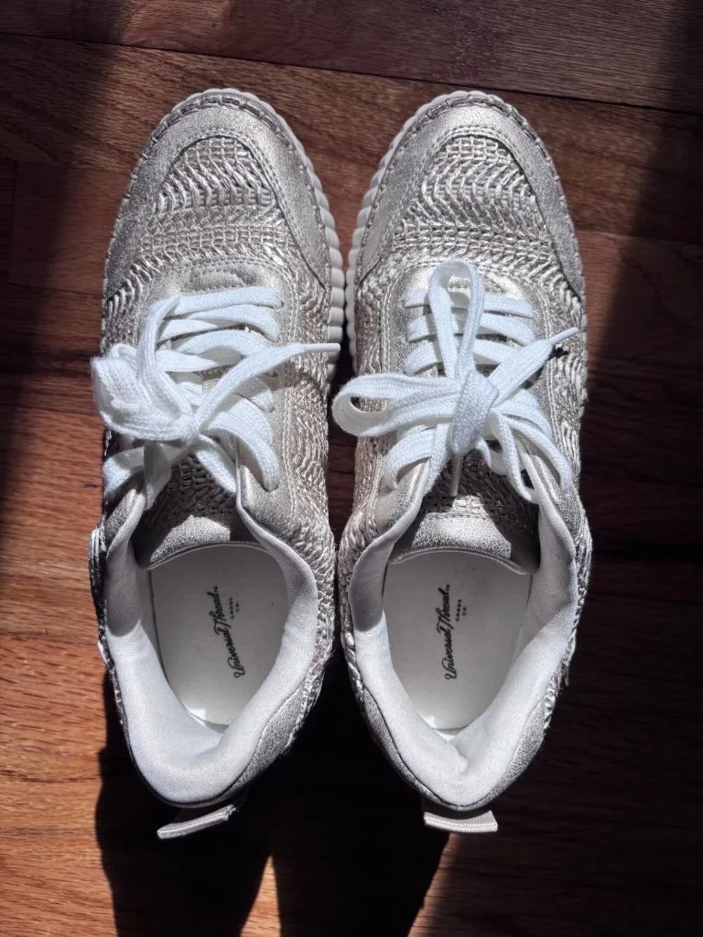 Womens Metallic Gold Flatform Sneakers With Woven & Stitching Details S 8.5 - Picture 4 of 8